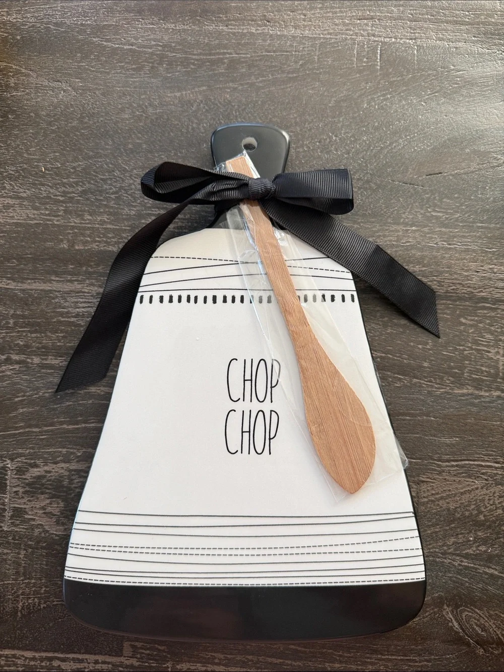 Black & White 'Chop Chop' Decorative Serving Board with Wooden Spoon